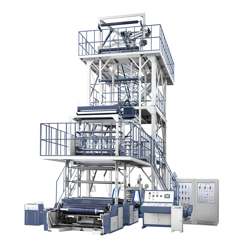Máquina de soplado de película de coextrusión de 3 capas con sistema IBC y sistema rotatorio de arrastre